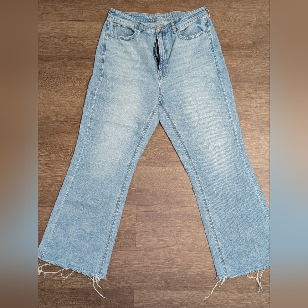 American Eagle Outfitters Light Blue Flare Jeans With Frayed Hem